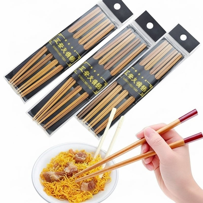 general Explore Asian Cuisine: These non-slip chopsticks are suitable for beginners and experienced alike to serve a wide range of Chinese, Vietnamese and Korean food, such as noodles, rice, sushi, sashimi, meat or fried chicken dishes. HIGH-QUALITY MATERIALS: Our reusable chopsticks are made of carefully selected high-quality bamboo, which is a natural and environmentally friendly material. The material is also dishwasher safe but is also food grade, non-toxic and chemical-free. - Image 3
